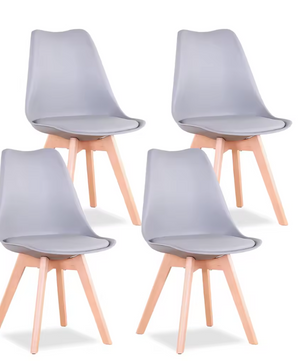 Set van 4 Nordic Eetkamerstoelen – Ergonomisch Design met Massief Houten Poten en Gewatteerde PU Zitting – Modern, Comfortabel en Stijlvol voor Woonkamer, Eetkamer of Kantoor