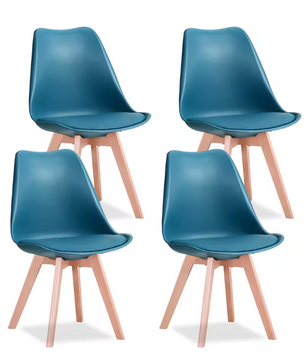 Set van 4 Nordic Eetkamerstoelen – Ergonomisch Design met Massief Houten Poten en Gewatteerde PU Zitting – Modern, Comfortabel en Stijlvol voor Woonkamer, Eetkamer of Kantoor