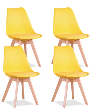 Set van 4 Nordic Eetkamerstoelen – Ergonomisch Design met Massief Houten Poten en Gewatteerde PU Zitting – Modern, Comfortabel en Stijlvol voor Woonkamer, Eetkamer of Kantoor