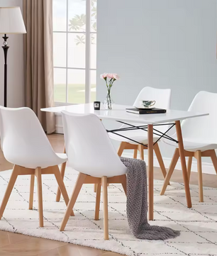 Set van 4 Nordic Eetkamerstoelen – Ergonomisch Design met Massief Houten Poten en Gewatteerde PU Zitting – Modern, Comfortabel en Stijlvol voor Woonkamer, Eetkamer of Kantoor