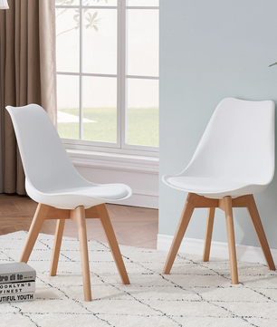 Set van 4 Nordic Eetkamerstoelen – Ergonomisch Design met Massief Houten Poten en Gewatteerde PU Zitting – Modern, Comfortabel en Stijlvol voor Woonkamer, Eetkamer of Kantoor