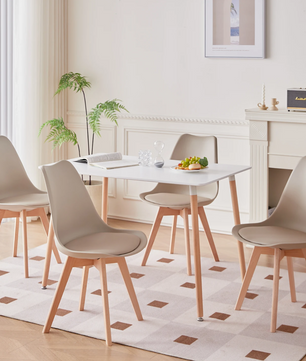 Set van 4 Nordic Eetkamerstoelen – Ergonomisch Design met Massief Houten Poten en Gewatteerde PU Zitting – Modern, Comfortabel en Stijlvol voor Woonkamer, Eetkamer of Kantoor