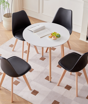 Set van 4 Nordic Eetkamerstoelen – Ergonomisch Design met Massief Houten Poten en Gewatteerde PU Zitting – Modern, Comfortabel en Stijlvol voor Woonkamer, Eetkamer of Kantoor