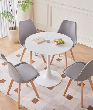 Set van 4 Nordic Eetkamerstoelen – Ergonomisch Design met Massief Houten Poten en Gewatteerde PU Zitting – Modern, Comfortabel en Stijlvol voor Woonkamer, Eetkamer of Kantoor