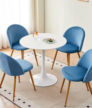 Set van 2/4/6 Blauwe Fluwelen Eetkamerstoelen – Scandinavisch Design met Metalen Poten – Comfortabele Stoelen voor Eetkamer & Woonruimte