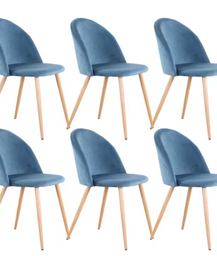 Set van 2/4/6 Blauwe Fluwelen Eetkamerstoelen – Scandinavisch Design met Metalen Poten – Comfortabele Stoelen voor Eetkamer & Woonruimte