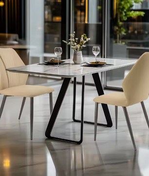 Set van 2 Elegante Eetkamerstoelen – Gevoerde Zitting & IJzeren Poten – Armloze Accentstoelen voor Woonkamer en Eetkamer