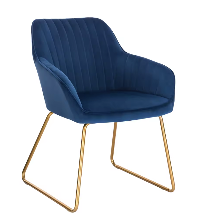 Vintage Fluwelen Eetkamerstoel – Met Armleuningen & Metalen Poten, Ergonomisch Design