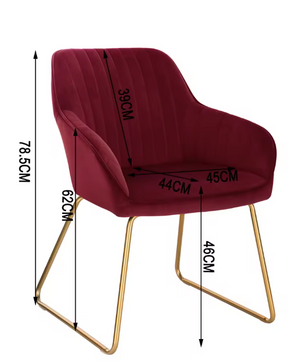 Vintage Fluwelen Eetkamerstoel – Met Armleuningen & Metalen Poten, Ergonomisch Design