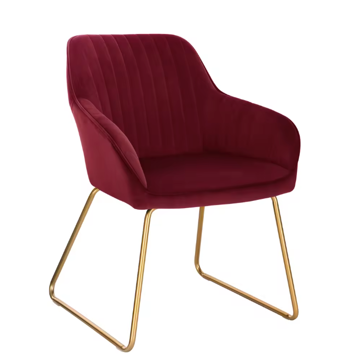 Vintage Fluwelen Eetkamerstoel – Met Armleuningen & Metalen Poten, Ergonomisch Design