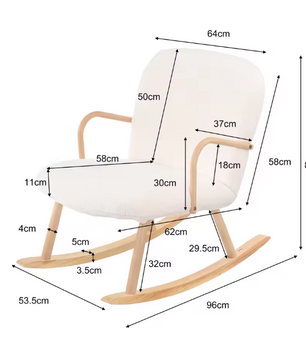 Beige Schommelstoel – Fauteuil met Houten Armleuningen en Zacht Kussen – Voor Woonkamer of Slaapkamer