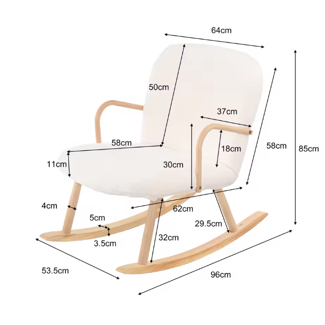 Beige Schommelstoel – Fauteuil met Houten Armleuningen en Zacht Kussen – Voor Woonkamer of Slaapkamer
