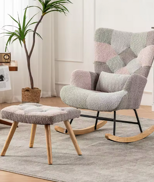Comfortabele Schommelstoel met Voetsteun – Rubberen Houten Frame – Loungestoel voor Ontspanning