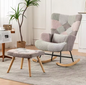 Comfortabele Schommelstoel met Voetsteun – Rubberen Houten Frame – Loungestoel voor Ontspanning