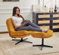 Moderne Opvouwbare Accentstoel met Poef – 360° Draaibare Getufte Loungestoel – Bouclé Stoffering & Verdikt Kussen – Voor Woonkamer en Loungehoek