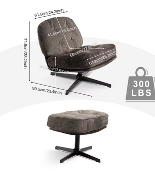 Moderne Opvouwbare Accentstoel met Poef – 360° Draaibare Getufte Loungestoel – Bouclé Stoffering & Verdikt Kussen – Voor Woonkamer en Loungehoek