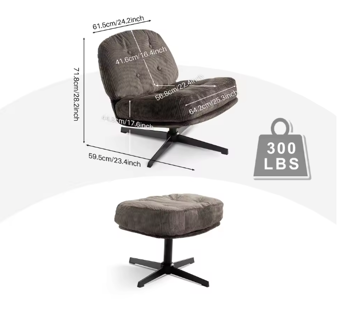 Moderne Opvouwbare Accentstoel met Poef – 360° Draaibare Getufte Loungestoel – Bouclé Stoffering & Verdikt Kussen – Voor Woonkamer en Loungehoek