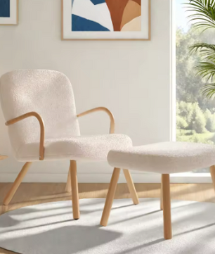 Schommelstoel met Voetenbank – Gewatteerd Kasjmier & Houten Frame – Comfortabel voor Woonkamer, Babyverzorging of Leeshoek