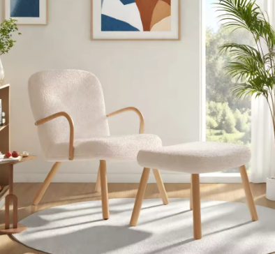 Schommelstoel met Voetenbank – Gewatteerd Kasjmier & Houten Frame – Comfortabel voor Woonkamer, Babyverzorging of Leeshoek
