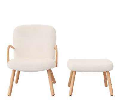 Schommelstoel met Voetenbank – Gewatteerd Kasjmier & Houten Frame – Comfortabel voor Woonkamer, Babyverzorging of Leeshoek
