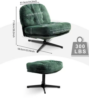 Moderne Opvouwbare Accentstoel met Poef – 360° Draaibare Getufte Loungestoel – Bouclé Stoffering & Verdikt Kussen – Voor Woonkamer en Loungehoek