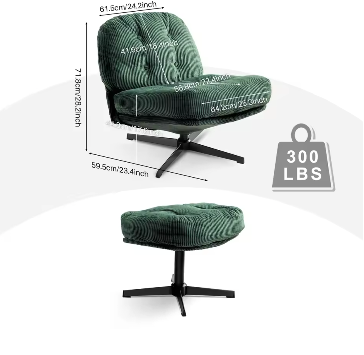Moderne Opvouwbare Accentstoel met Poef – 360° Draaibare Getufte Loungestoel – Bouclé Stoffering & Verdikt Kussen – Voor Woonkamer en Loungehoek
