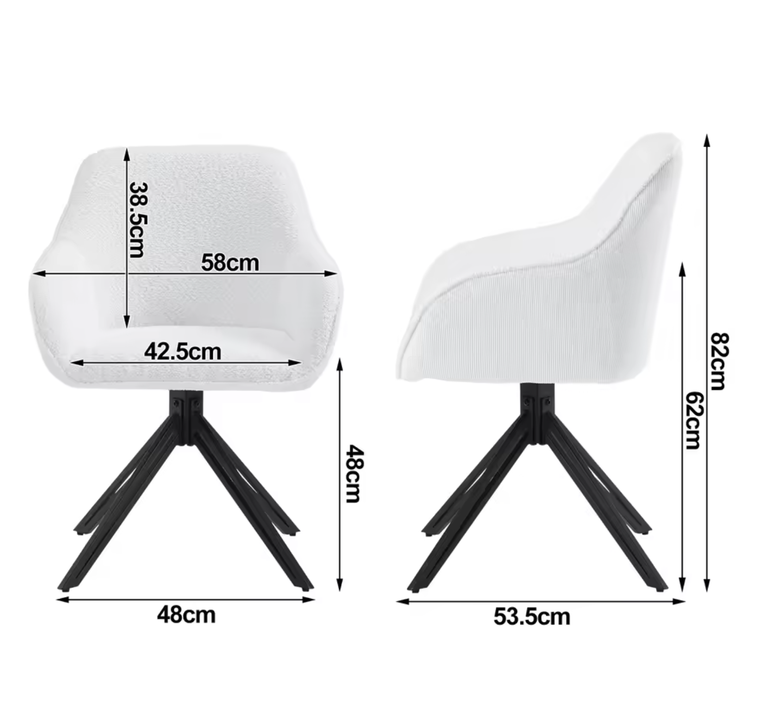 Set van 2 Draaibare Eetkamerstoelen – Corduroy & Boucléstof, Ergonomisch Comfort met Armleuningen