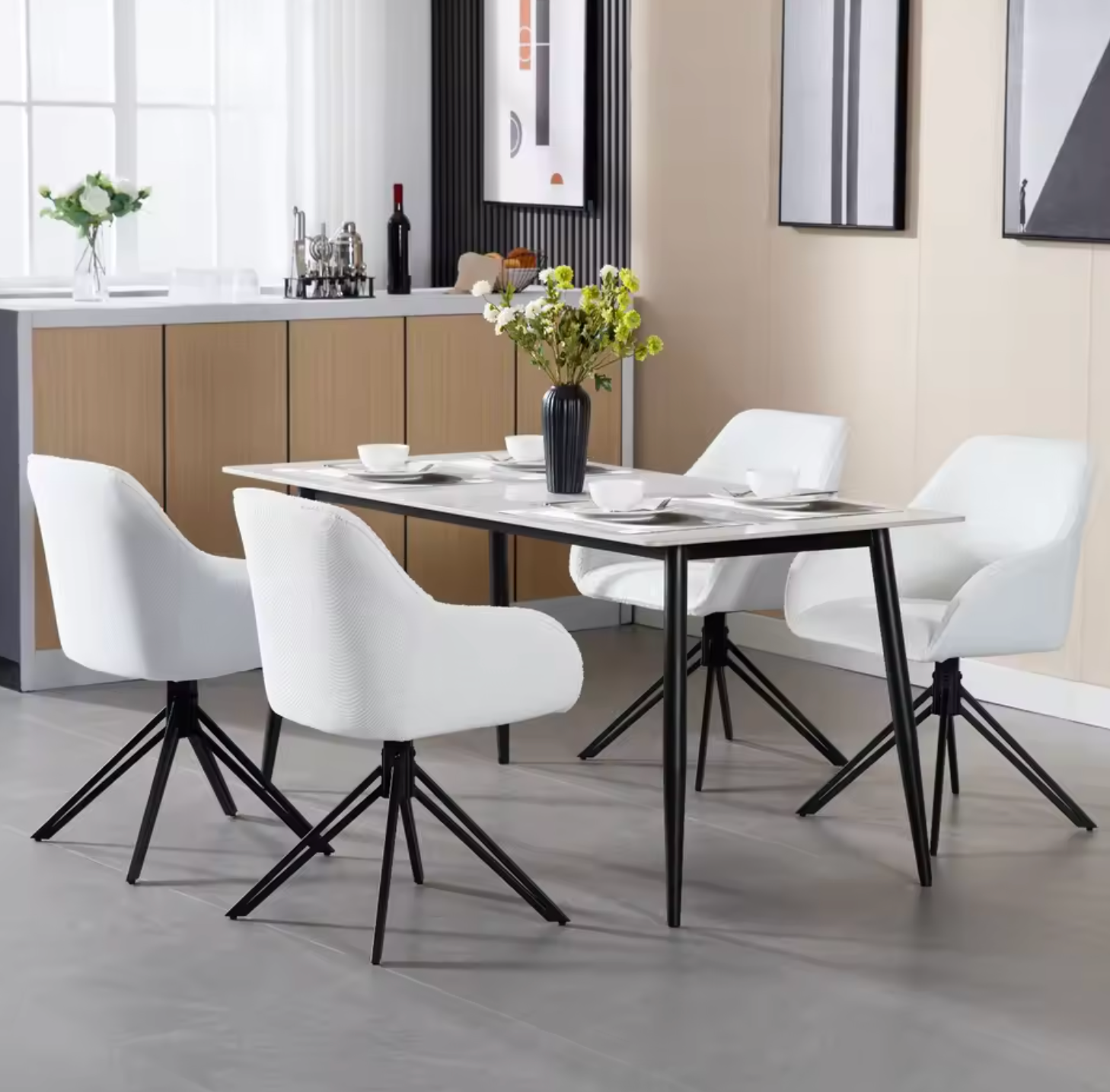 Set van 2 Draaibare Eetkamerstoelen – Corduroy & Boucléstof, Ergonomisch Comfort met Armleuningen