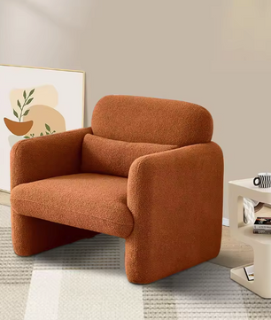 Comfortabele Fauteuil met Armleuningen – Lamswollen Leesstoel voor Woonkamer of Slaapkamer, Oranje