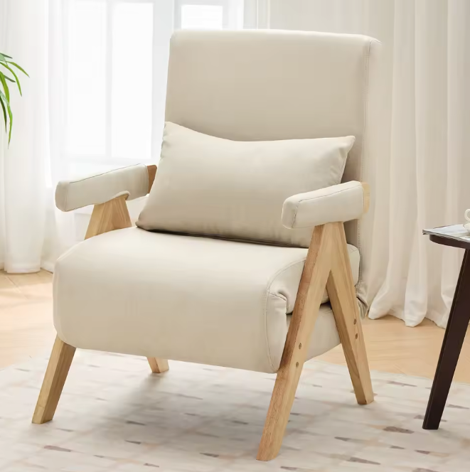 3-in-1 Slaapfauteuil met Draaibaar Houten Dienblad – Verstelbare Loungestoel & Bedfunctie