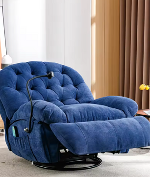 Blauwe Massagefauteuil met Verwarming – Verstelbare Relaxstoel met Opbergvak & Telefoonhouder, Zonder Shiatsu