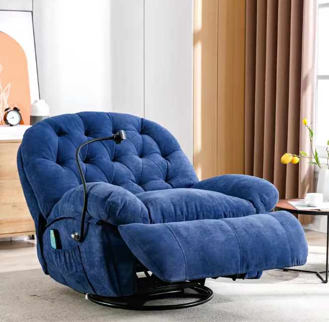 Blauwe Massagefauteuil met Verwarming – Verstelbare Relaxstoel met Opbergvak & Telefoonhouder, Zonder Shiatsu