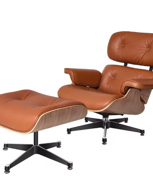 Klassieke Draaibare Lounge Fauteuil – Walnoothout & Bruin Koeienleer, 360° Rotatie