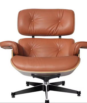 Klassieke Draaibare Lounge Fauteuil – Walnoothout & Bruin Koeienleer, 360° Rotatie