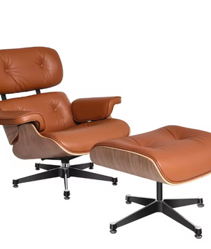 Klassieke Draaibare Lounge Fauteuil – Walnoothout & Bruin Koeienleer, 360° Rotatie