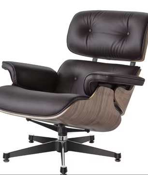 Klassieke Draaibare Lounge Fauteuil – Walnoothout & Donkerbruine Koeienhuid, 360° Rotatie