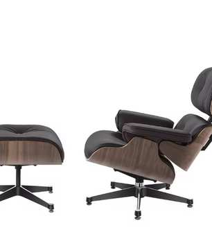 Klassieke Draaibare Lounge Fauteuil – Walnoothout & Donkerbruine Koeienhuid, 360° Rotatie
