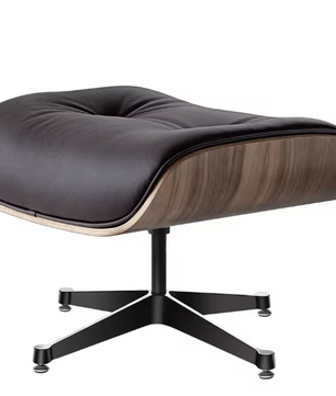 Klassieke Draaibare Lounge Fauteuil – Walnoothout & Donkerbruine Koeienhuid, 360° Rotatie