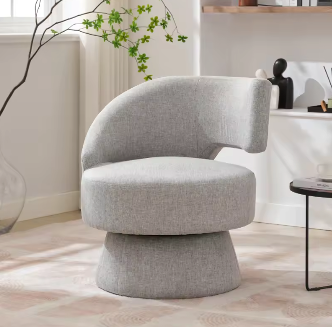 Moderne Draaistoel – 77 cm Hoog, Grijze Stoffen Bekleding & 360° Rotatie, Comfortabel en Stabiel