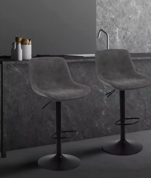 Set van 2 Moderne Barstoelen – Verstelbaar & 360° Draaibaar met Rugleuning – Kunstleer Grijs