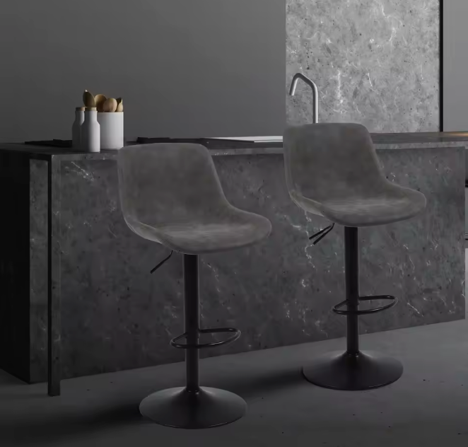 Set van 2 Moderne Barstoelen – Verstelbaar & 360° Draaibaar met Rugleuning – Kunstleer Grijs