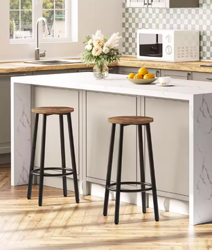 Set van 2 Industriële Barkrukken – Hout & Metaal – Compact met Voetsteun