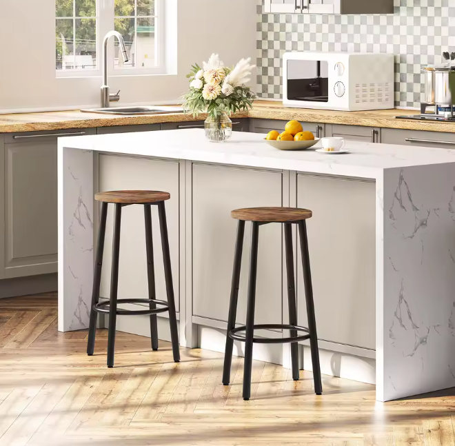 Set van 2 Industriële Barkrukken – Hout & Metaal – Compact met Voetsteun