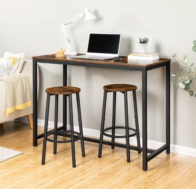 Set van 2 Industriële Barkrukken – Hout & Metaal – Compact met Voetsteun