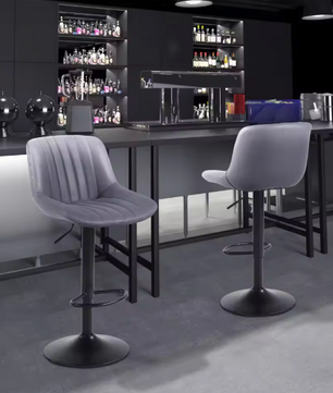 Set van 2 Barkrukken – Fluwelen Zitting, Metalen Onderstel & Voetsteun, Modern en Comfortabel