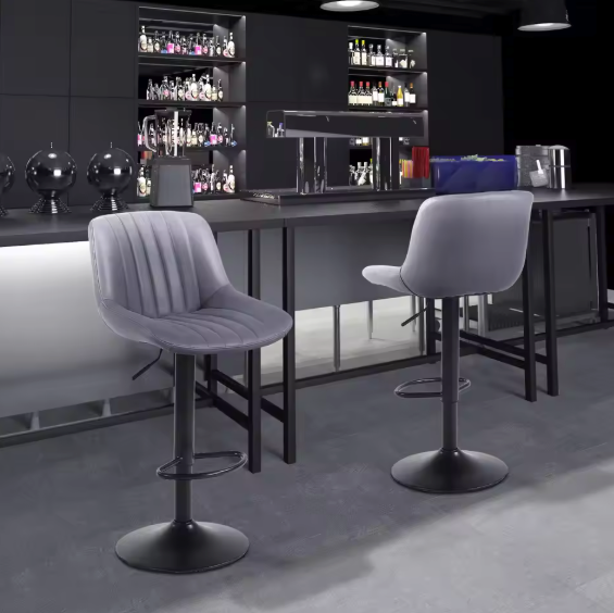 Set van 2 Barkrukken – Fluwelen Zitting, Metalen Onderstel & Voetsteun, Modern en Comfortabel