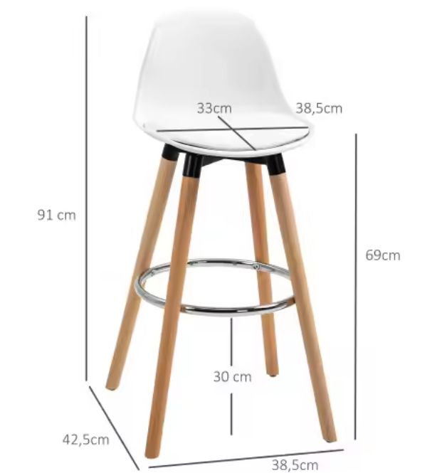 Set van 2 Barkrukken met Armleuning – Kunstleer & Houten Poten, Modern Comfort in Scandinavische Stijl