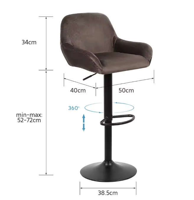 Set van 2 Draaibare Barkrukken – In Hoogte Verstelbaar met Rugleuning, Modern Design voor Keuken of Bar