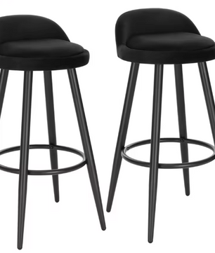 Set van 2 Barkrukken – Fluwelen Zitting met Voetsteun, Modern Design voor Keuken of Bar