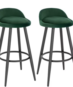 Set van 2 Barkrukken – Fluwelen Zitting met Voetsteun, Modern Design voor Keuken of Bar